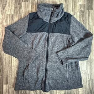 New Balance 1X Full Zip Heather Gray Fleece Jacket Black Trim Women’s Plus